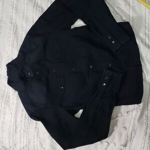 Gstar women's long sleeve button down with ruffle neck detail and cuffs small